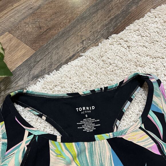 Torrid Active Size 0X Black Summer Leaves Low Impact Racerback Sports Bra - Picture 3 of 5